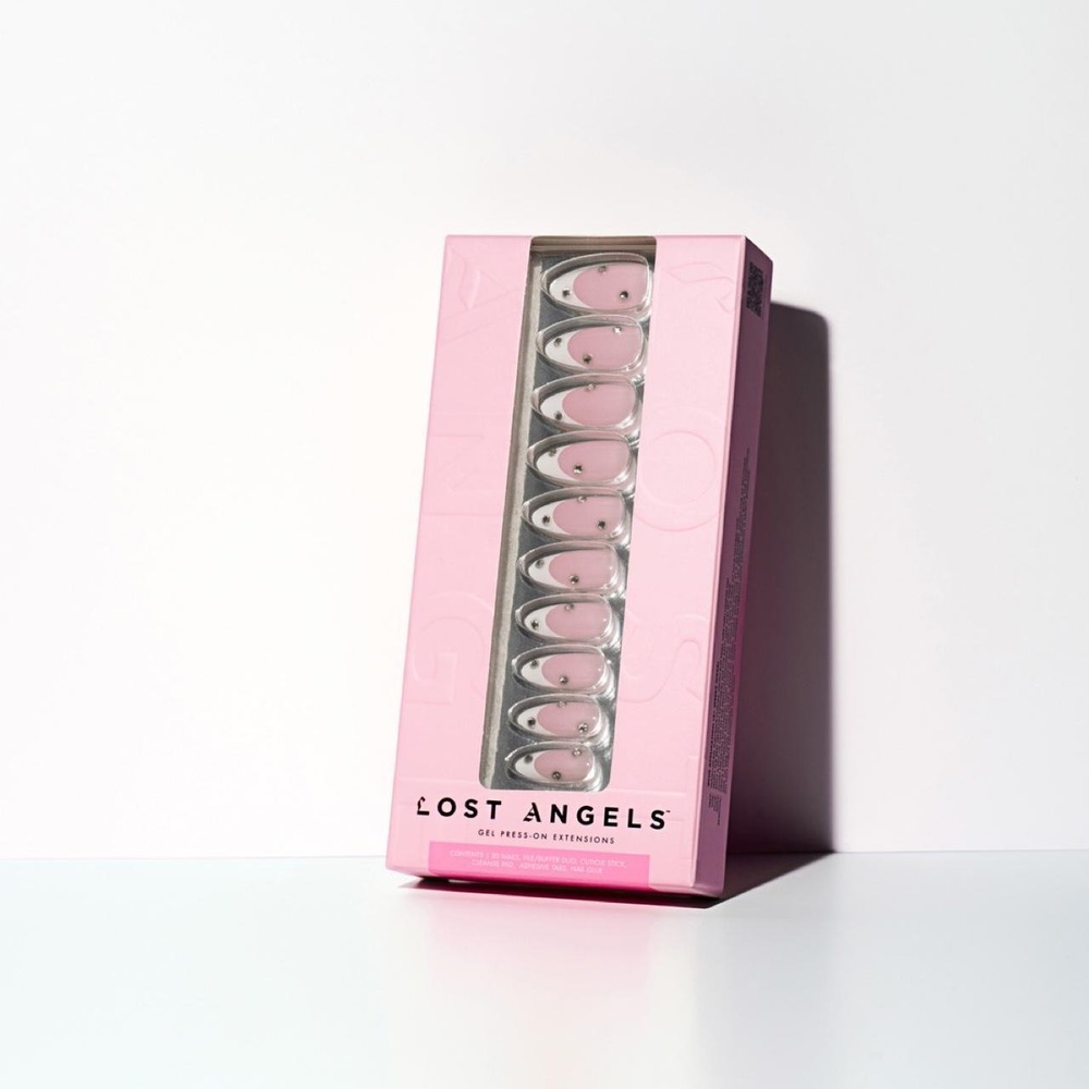 Lost Angels Gel Press On Nails Pink White French Tip Silver Studs Kit NEW